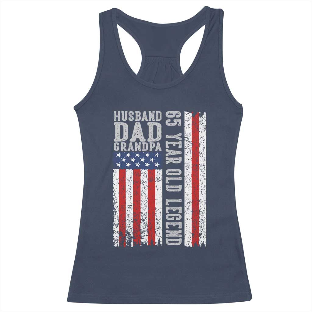 Husband Dad Grandpa 65 Year Old Legend Racerback Tank Top American Flag Birthday Gift