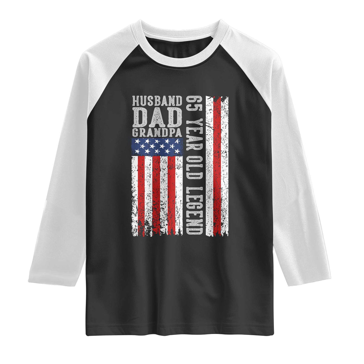 Husband Dad Grandpa 65 Year Old Legend Raglan Shirt American Flag Birthday Gift