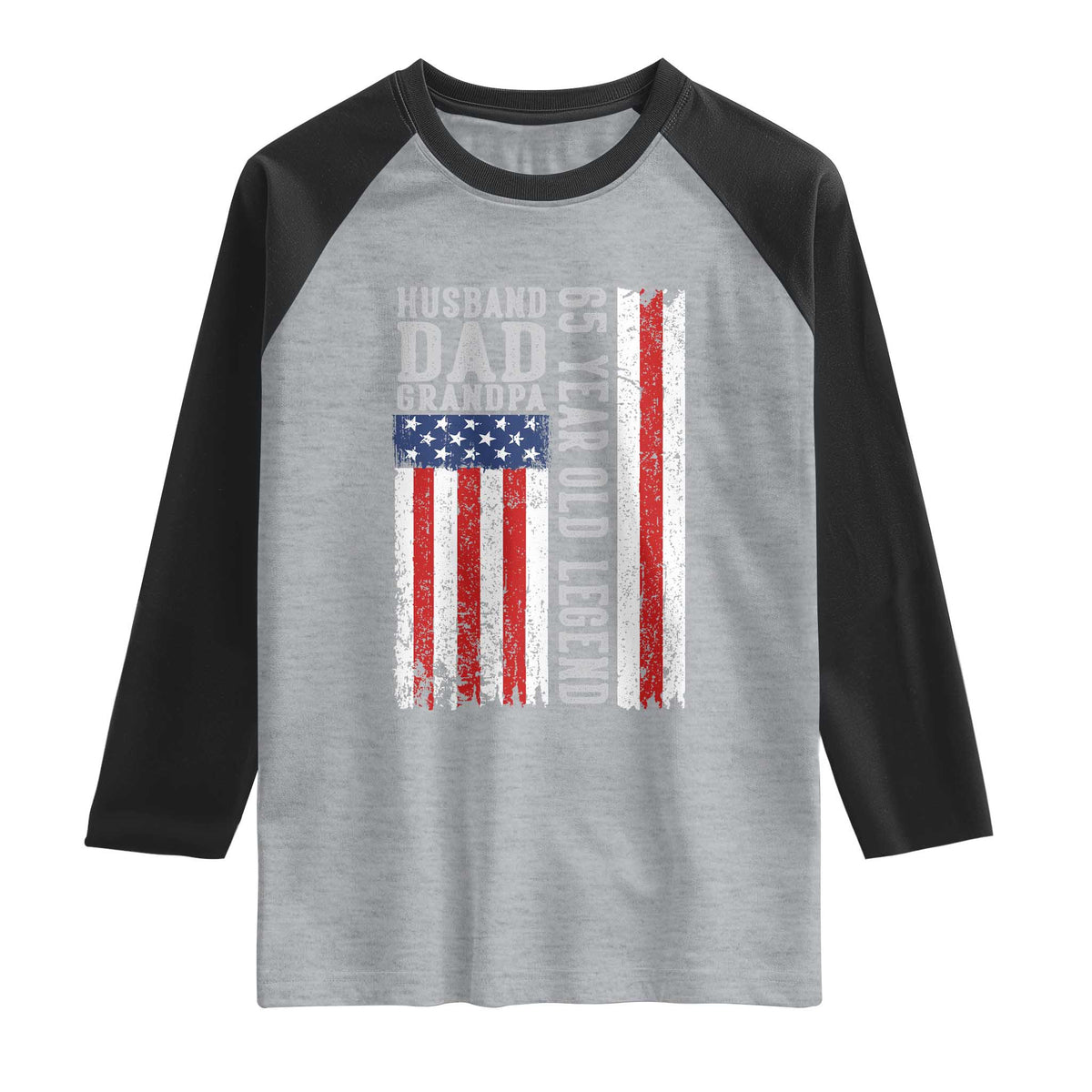 Husband Dad Grandpa 65 Year Old Legend Raglan Shirt American Flag Birthday Gift