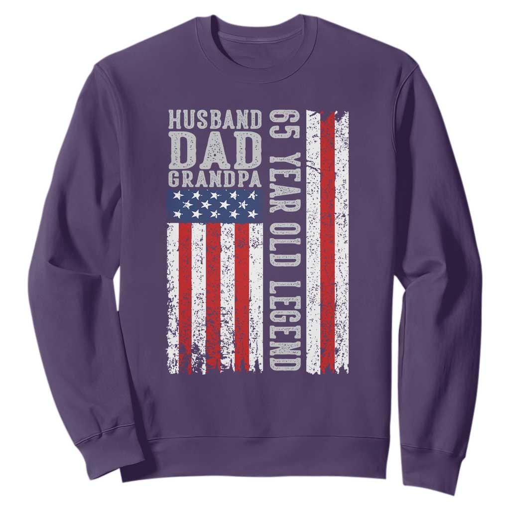 Husband Dad Grandpa 65 Year Old Legend Sweatshirt American Flag Birthday Gift