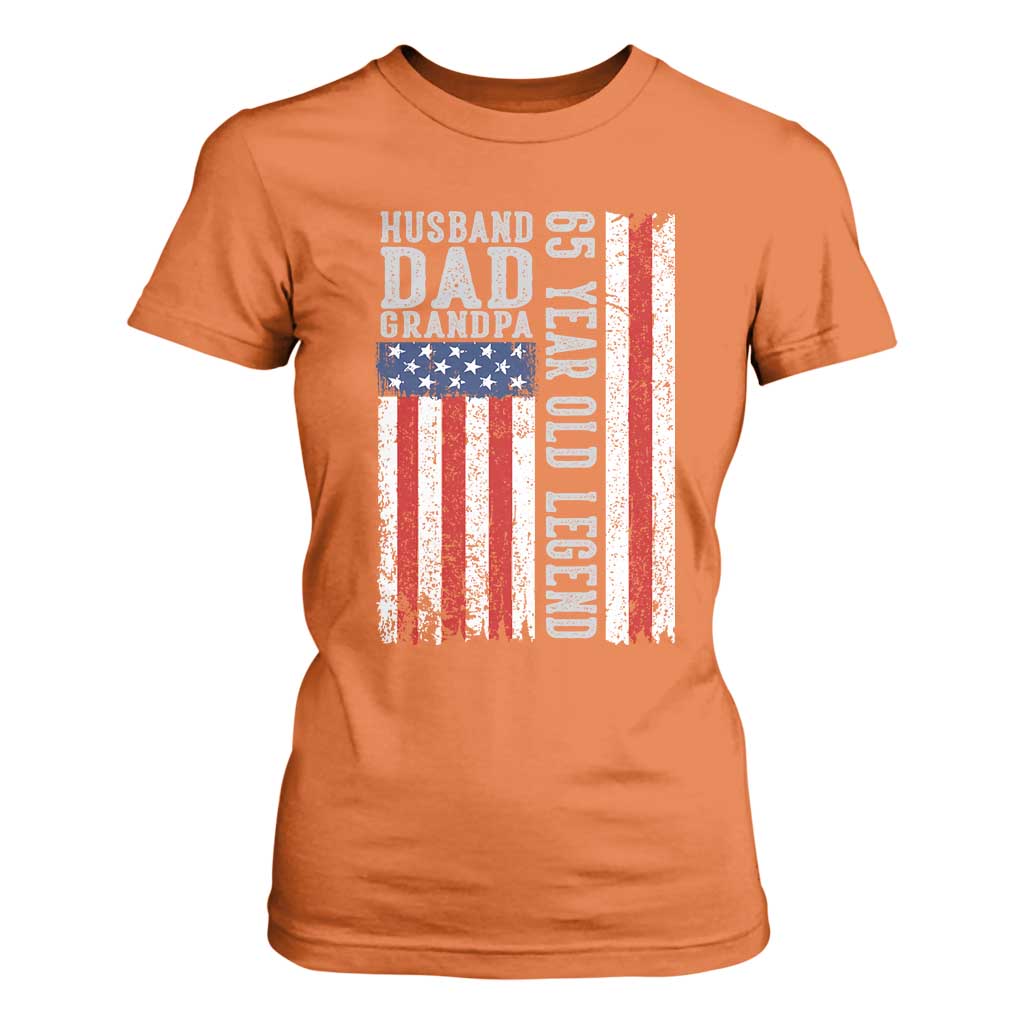 Husband Dad Grandpa 65 Year Old Legend T Shirt For Women American Flag Birthday Gift