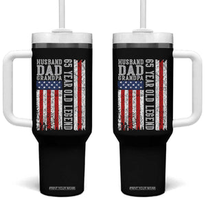 Husband Dad Grandpa 65 Year Old Legend Tumbler With Handle American Flag Birthday Gift
