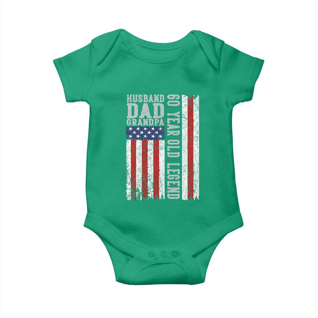 Husband Dad Grandpa 60 Year Old Legend Baby Onesie American Flag Birthday Gift