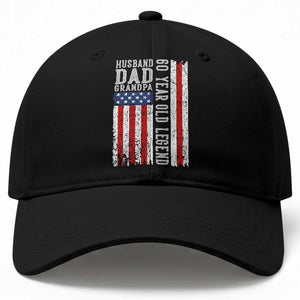 Husband Dad Grandpa 60 Year Old Legend Baseball Cap American Flag Birthday Gift