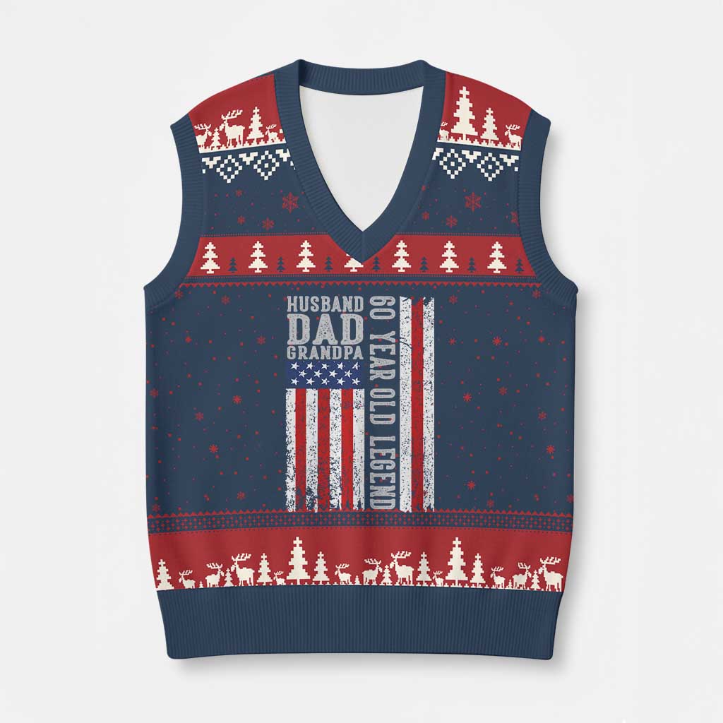 Husband Dad Grandpa 60 Year Old Legend V-Neck Knit Sweater Vest American Flag Birthday Gift TS12 Navy Red Print Your Wear