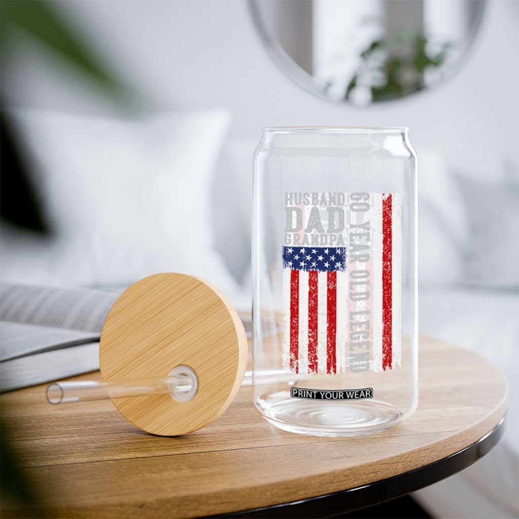 Husband Dad Grandpa 60 Year Old Legend Glass Can American Flag Birthday Gift
