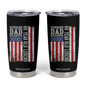 Husband Dad Grandpa 60 Year Old Legend Tumbler Cup American Flag Birthday Gift