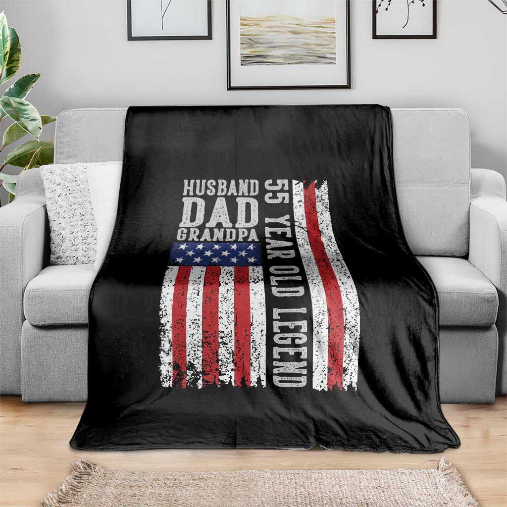 Husband Dad Grandpa 55 Year Old Legend Throw Blanket American Flag Birthday Gift