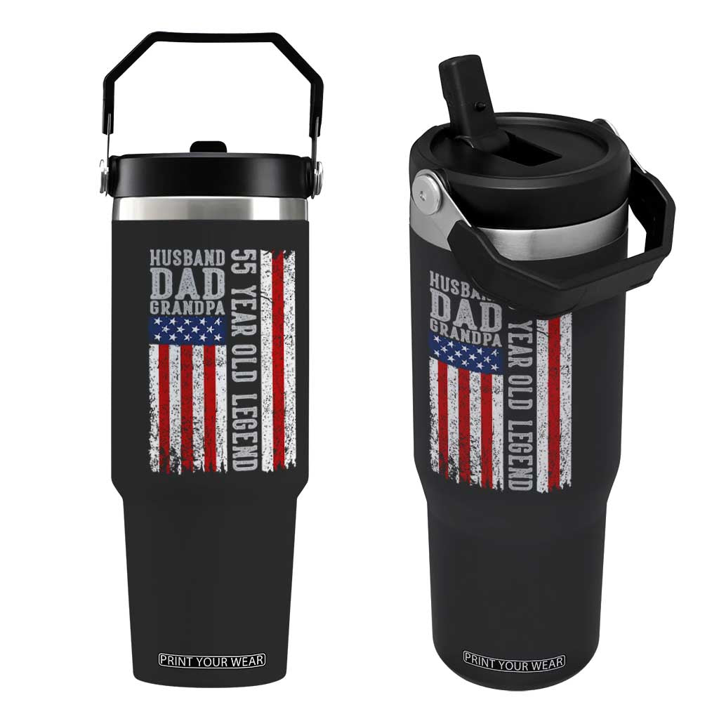Husband Dad Grandpa 55 Year Old Legend Flip Straw Tumbler American Flag Birthday Gift TS12 One Size: 30 oz Black Print Your Wear