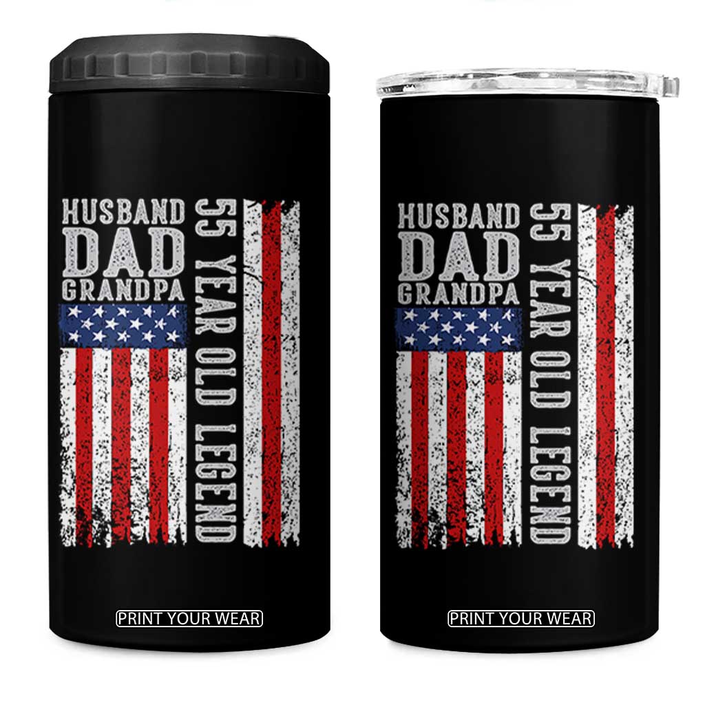 Husband Dad Grandpa 55 Year Old Legend 4 in 1 Can Cooler Tumbler American Flag Birthday Gift