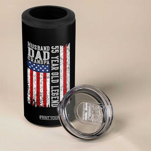 Husband Dad Grandpa 55 Year Old Legend 4 in 1 Can Cooler Tumbler American Flag Birthday Gift