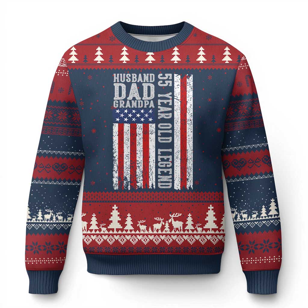 Husband Dad Grandpa 55 Year Old Legend Ugly Christmas Sweater American Flag Birthday Gift