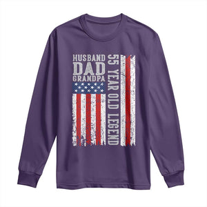 Husband Dad Grandpa 55 Year Old Legend Long Sleeve Shirt American Flag Birthday Gift