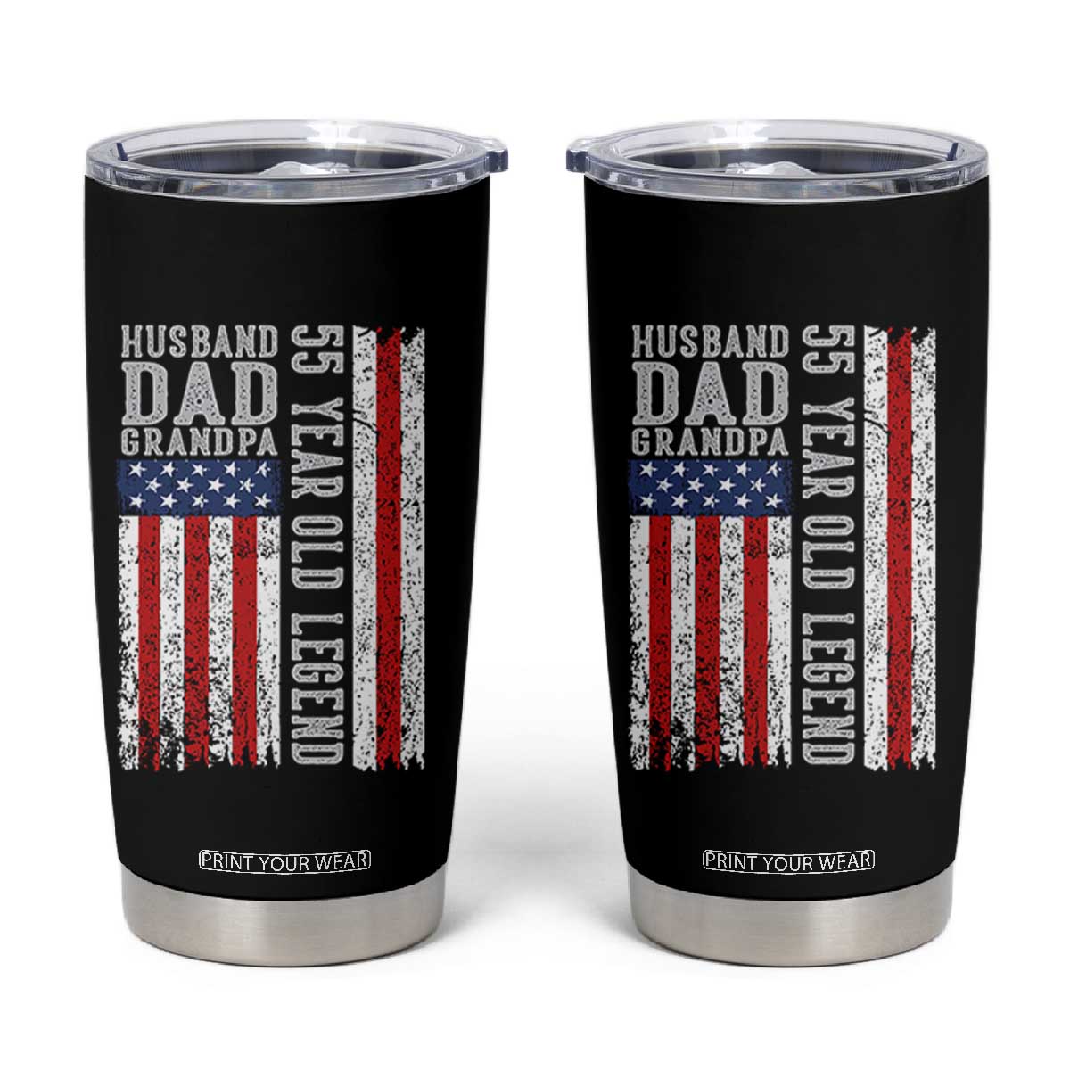 Husband Dad Grandpa 55 Year Old Legend Tumbler Cup American Flag Birthday Gift