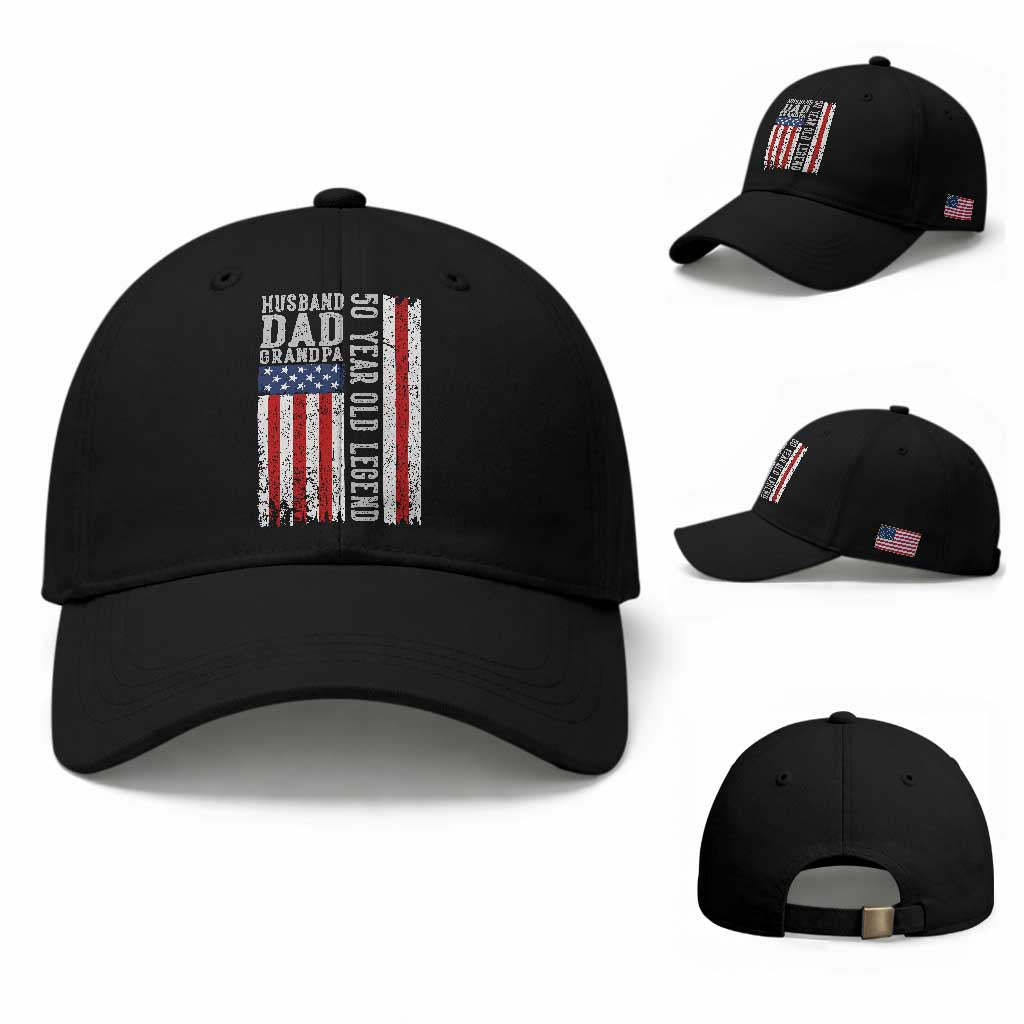 Husband Dad Grandpa 50 Year Old Legend Baseball Cap American Flag Birthday Gift