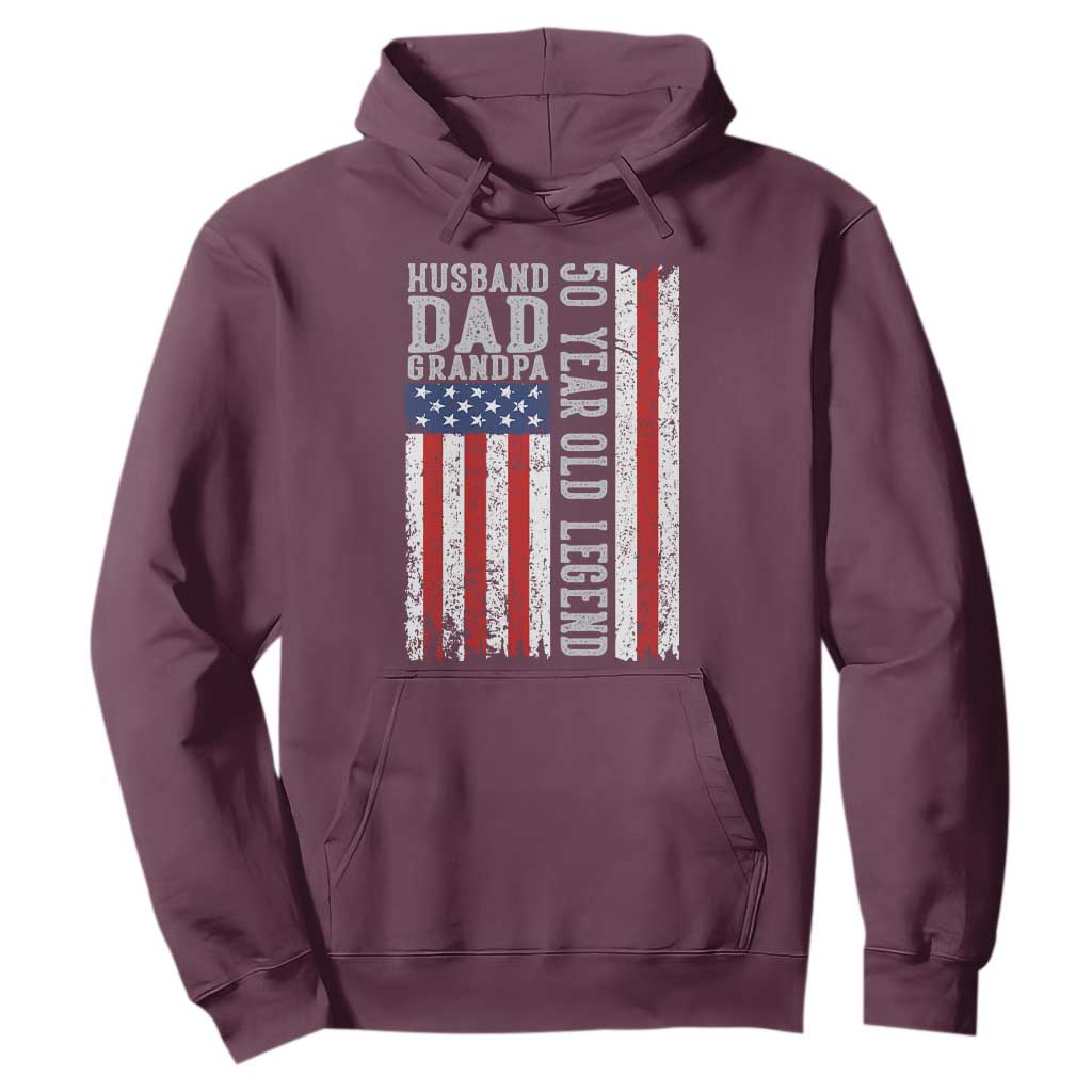 Husband Dad Grandpa 50 Year Old Legend Hoodie American Flag Birthday Gift