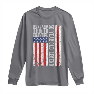Husband Dad Grandpa 50 Year Old Legend Long Sleeve Shirt American Flag Birthday Gift