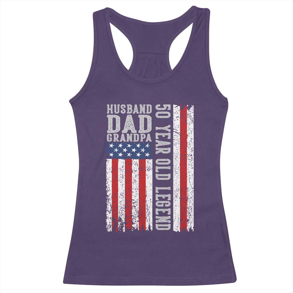 Husband Dad Grandpa 50 Year Old Legend Racerback Tank Top American Flag Birthday Gift