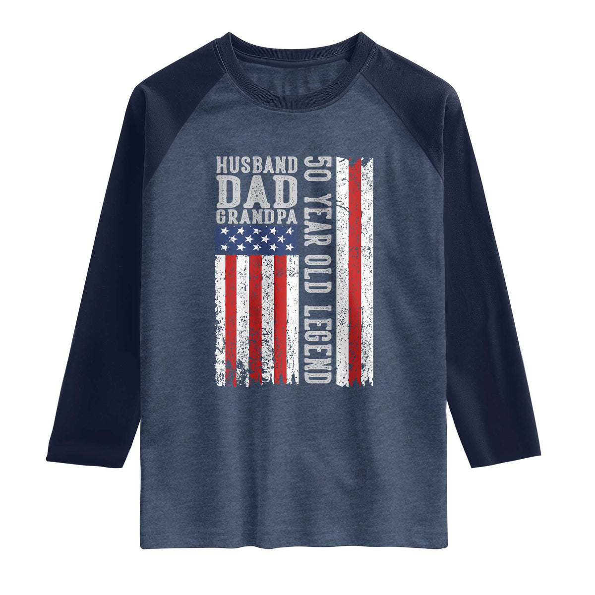 Husband Dad Grandpa 50 Year Old Legend Raglan Shirt American Flag Birthday Gift
