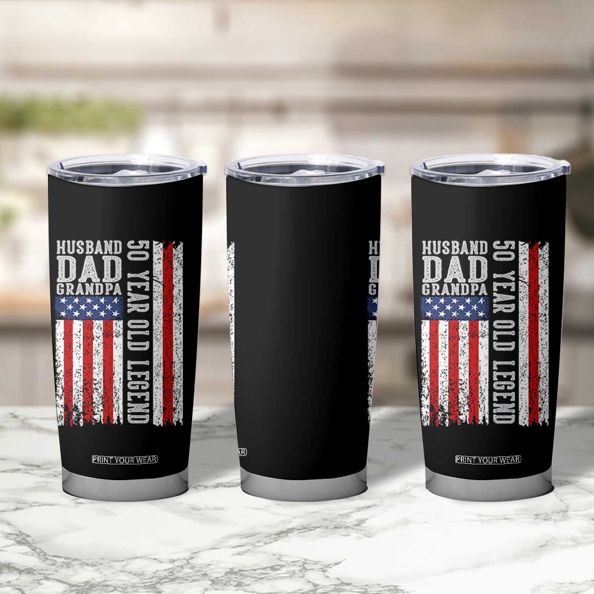 Husband Dad Grandpa 50 Year Old Legend Tumbler Cup American Flag Birthday Gift