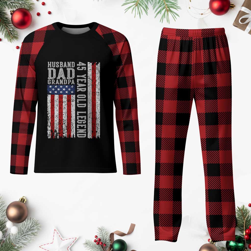 Husband Dad Grandpa 45 Year Old Legend Plaid Pajama Set American Flag Birthday Gift