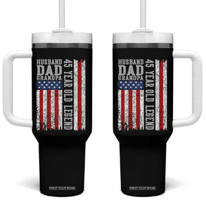 Husband Dad Grandpa 45 Year Old Legend Tumbler With Handle American Flag Birthday Gift