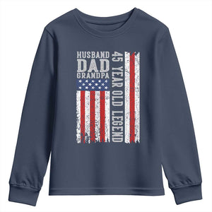 Husband Dad Grandpa 45 Year Old Legend Youth Sweatshirt American Flag Birthday Gift
