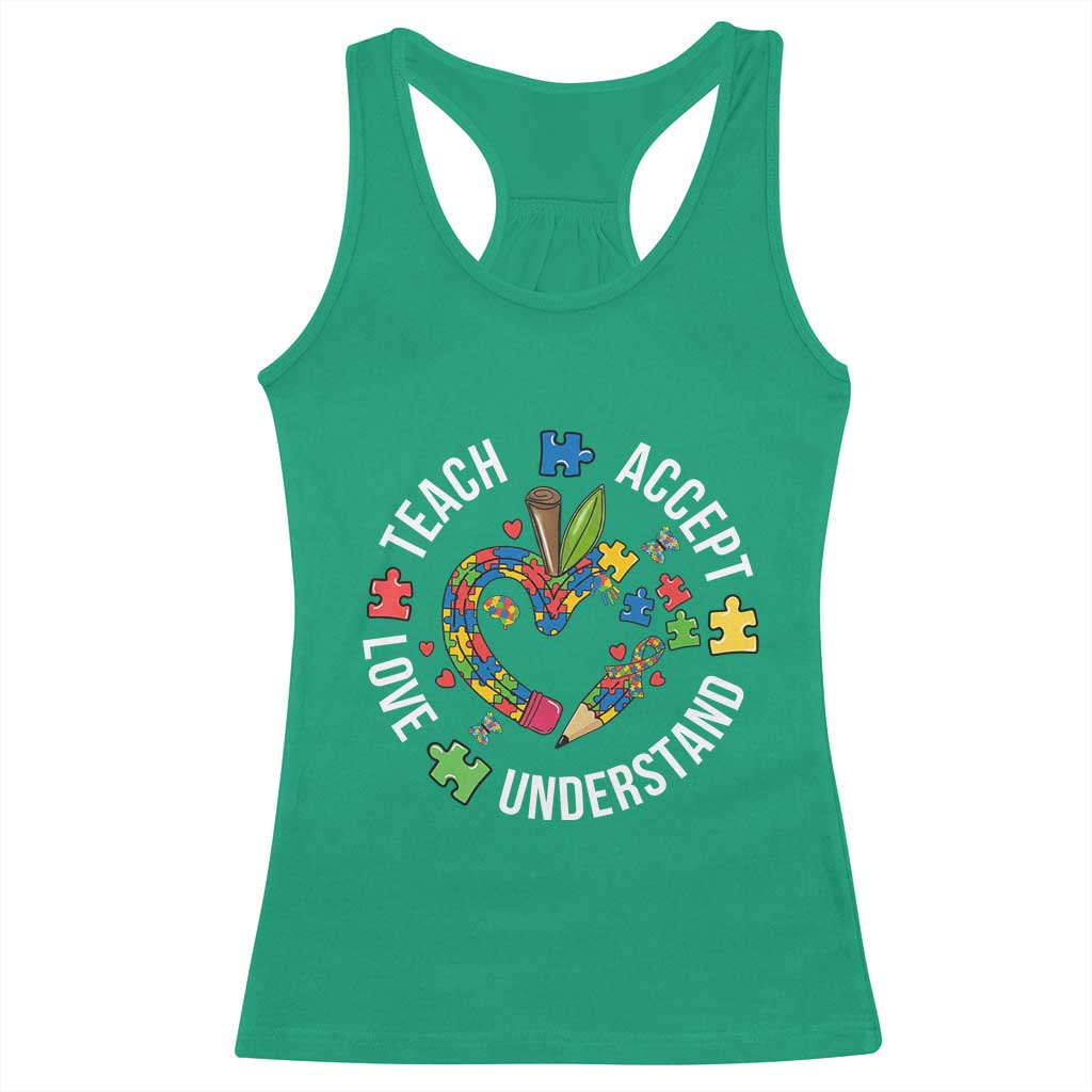 Special Education Teacher Autism Racerback Tank Top Teach Accept Understand Love