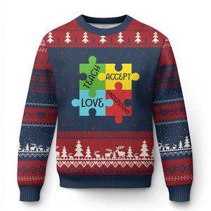 Special Ed Educator Autism Support Ugly Christmas Sweater Teach Accept Understand Love