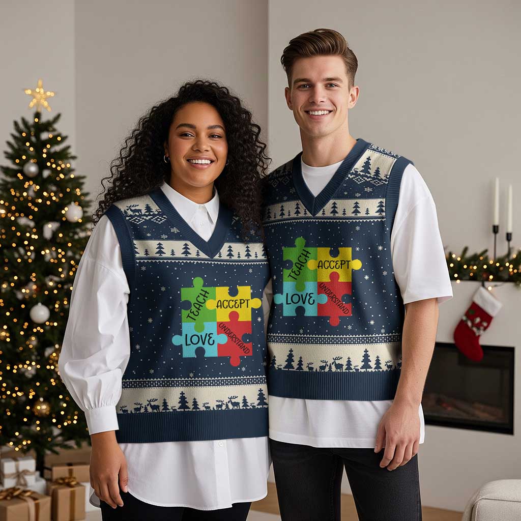 Special Ed Educator Autism Support V-Neck Knit Sweater Vest Teach Accept Understand Love