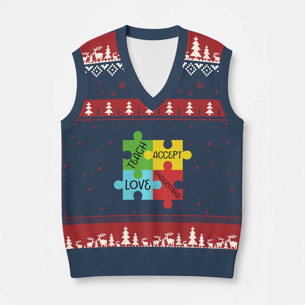 Special Ed Educator Autism Support V-Neck Knit Sweater Vest Teach Accept Understand Love