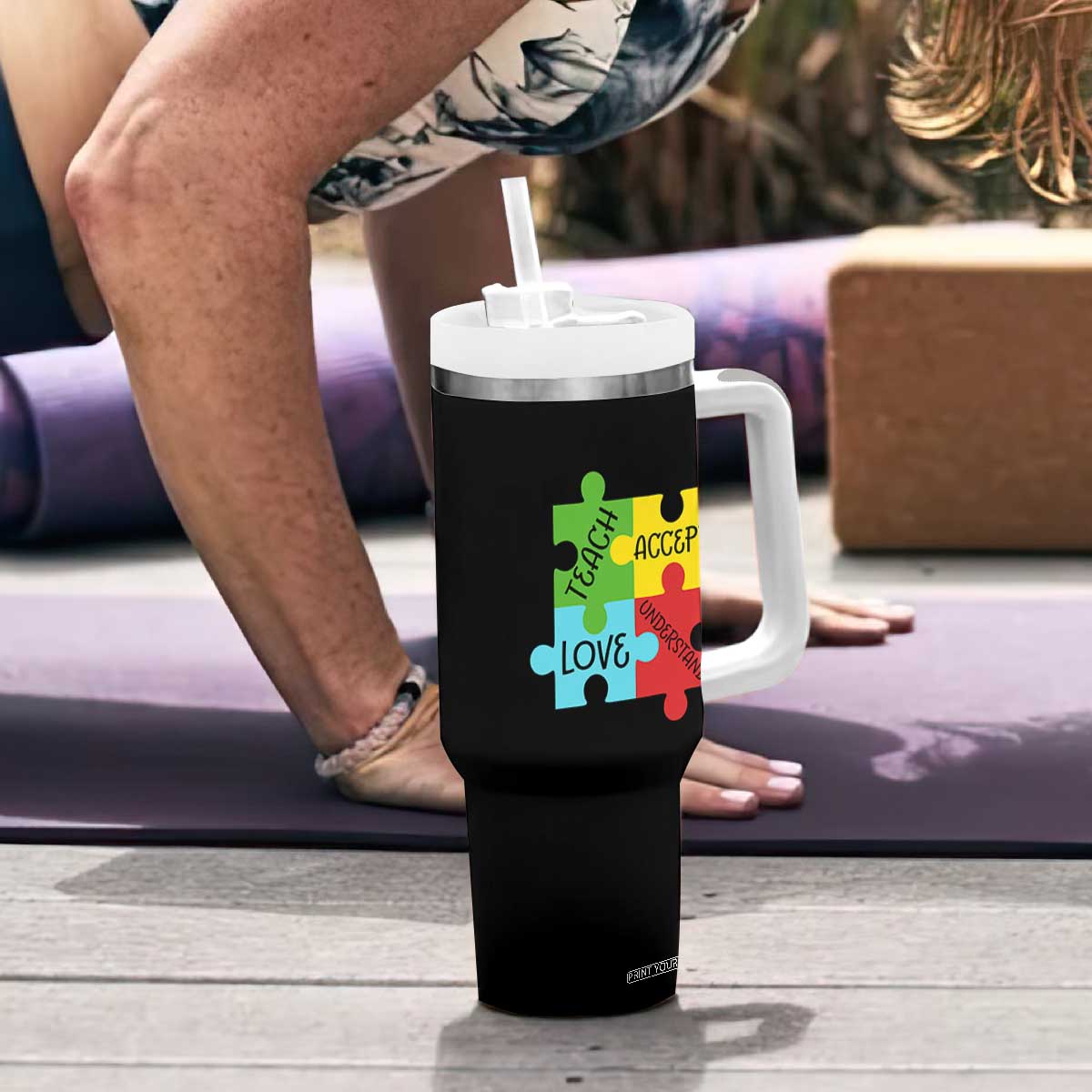 Special Ed Educator Autism Support Tumbler With Handle Teach Accept Understand Love