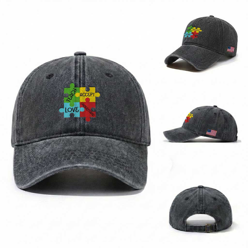 Special Ed Educator Autism Support Washed Cotton Baseball Cap Teach Accept Understand Love