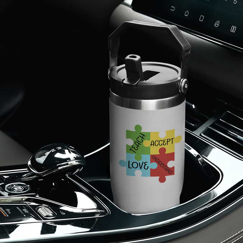 Special Ed Educator Autism Support Flip Straw Tumbler Teach Accept Understand Love