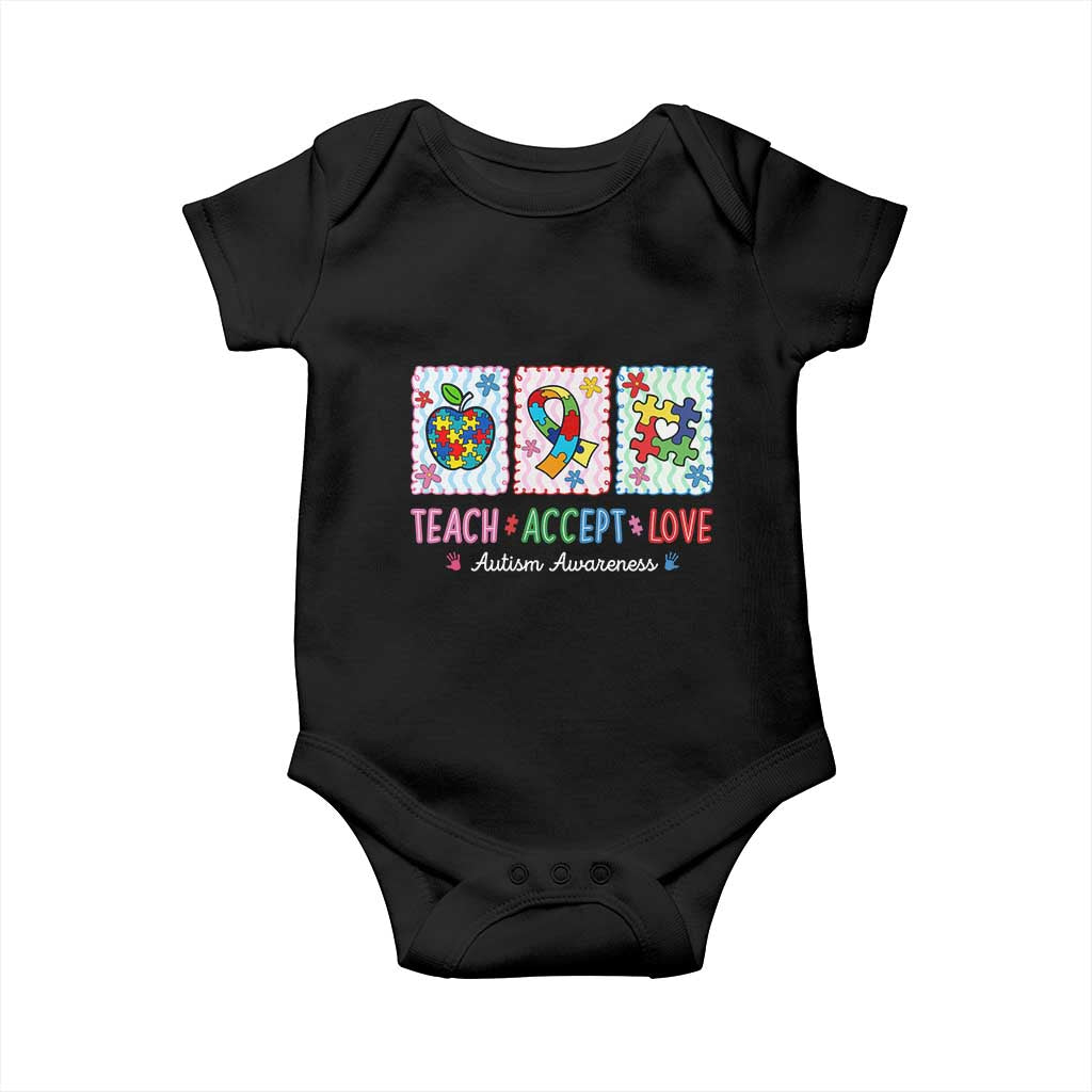 Autism Acceptance Support Baby Onesie Teach Accept Love TS12 Black Print Your Wear