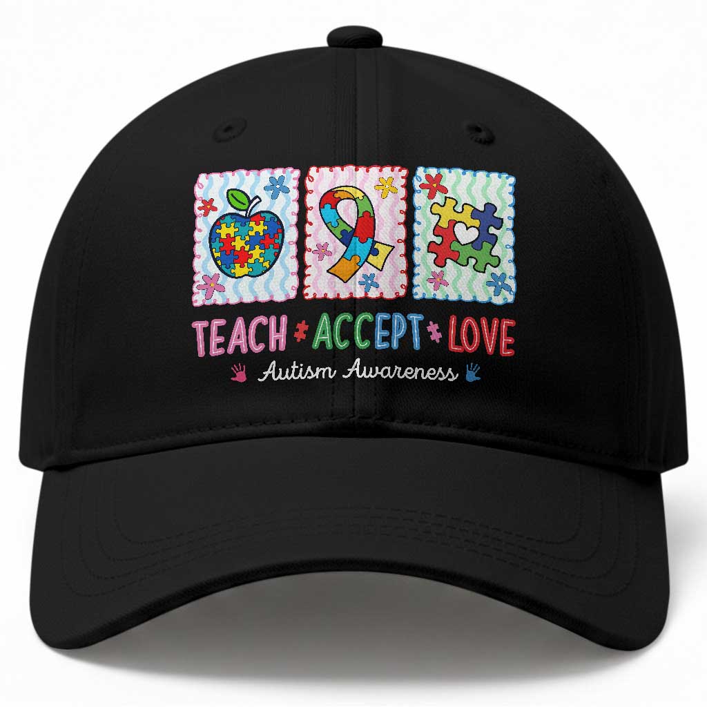 Autism Acceptance Support Baseball Cap Teach Accept Love
