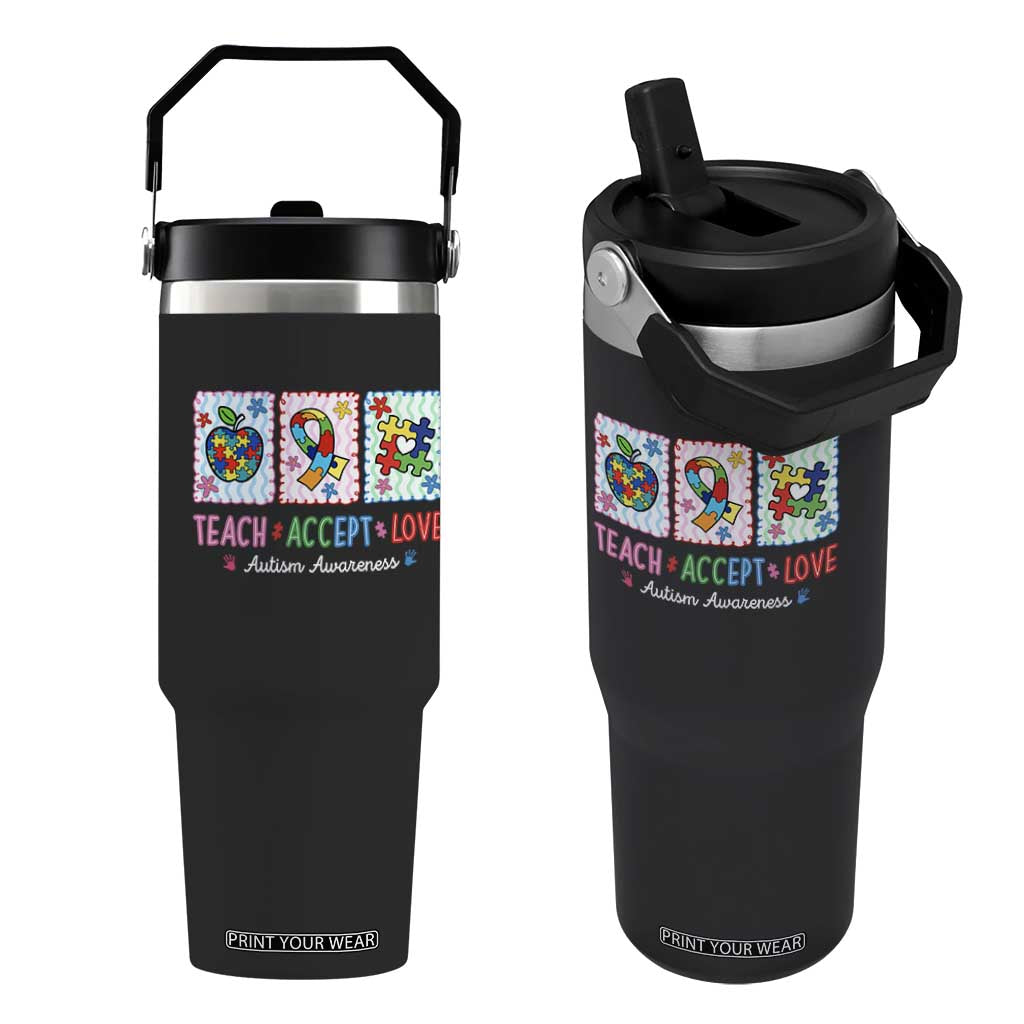 Autism Acceptance Support Flip Straw Tumbler Teach Accept Love