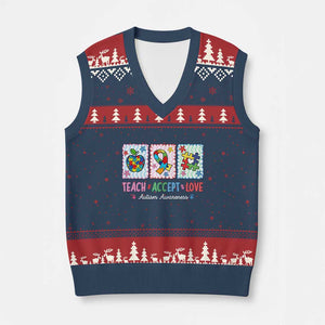 Autism Acceptance Support V-Neck Knit Sweater Vest Teach Accept Love