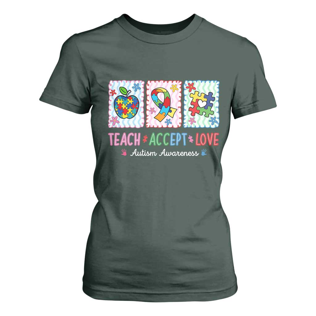 Autism Acceptance Support T Shirt For Women Teach Accept Love