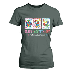 Autism Acceptance Support T Shirt For Women Teach Accept Love