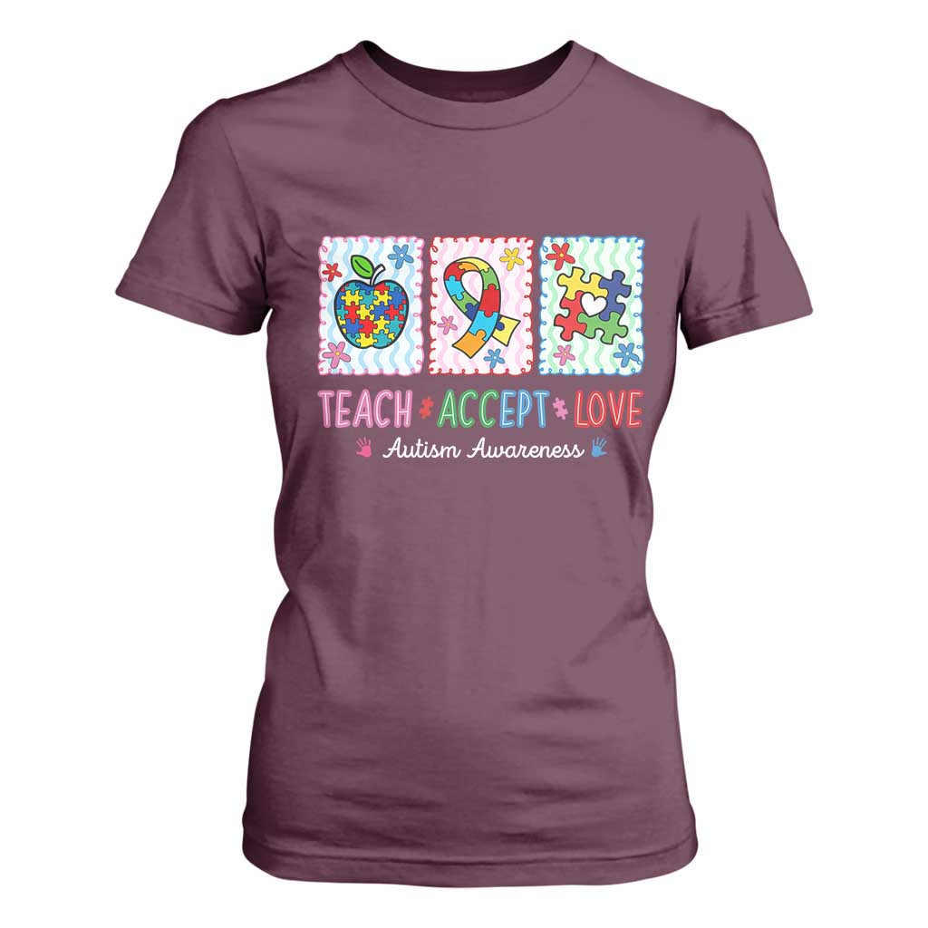 Autism Acceptance Support T Shirt For Women Teach Accept Love