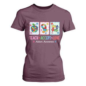 Autism Acceptance Support T Shirt For Women Teach Accept Love