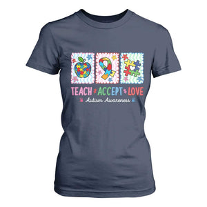 Autism Acceptance Support T Shirt For Women Teach Accept Love
