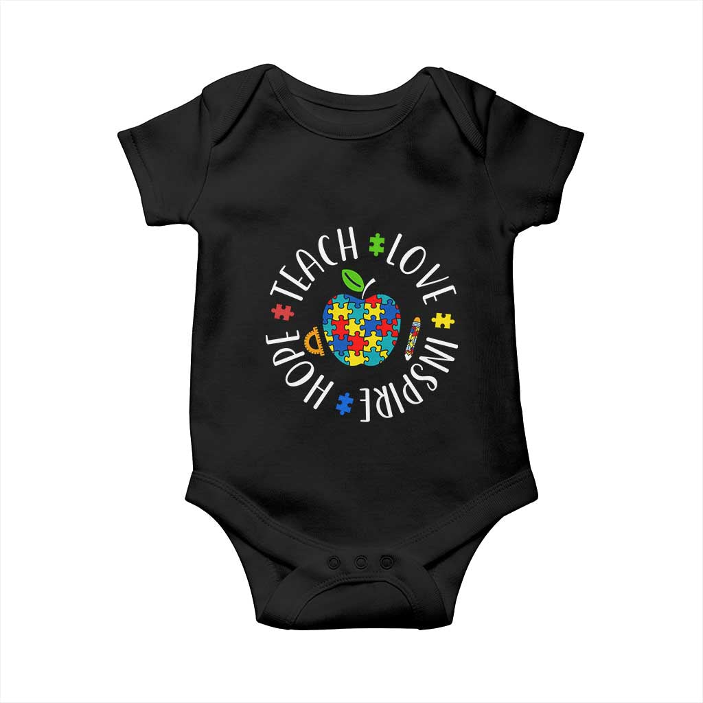 Autism Acceptance Teacher Baby Onesie Teach Love Hope Inspire TS12 Black Print Your Wear