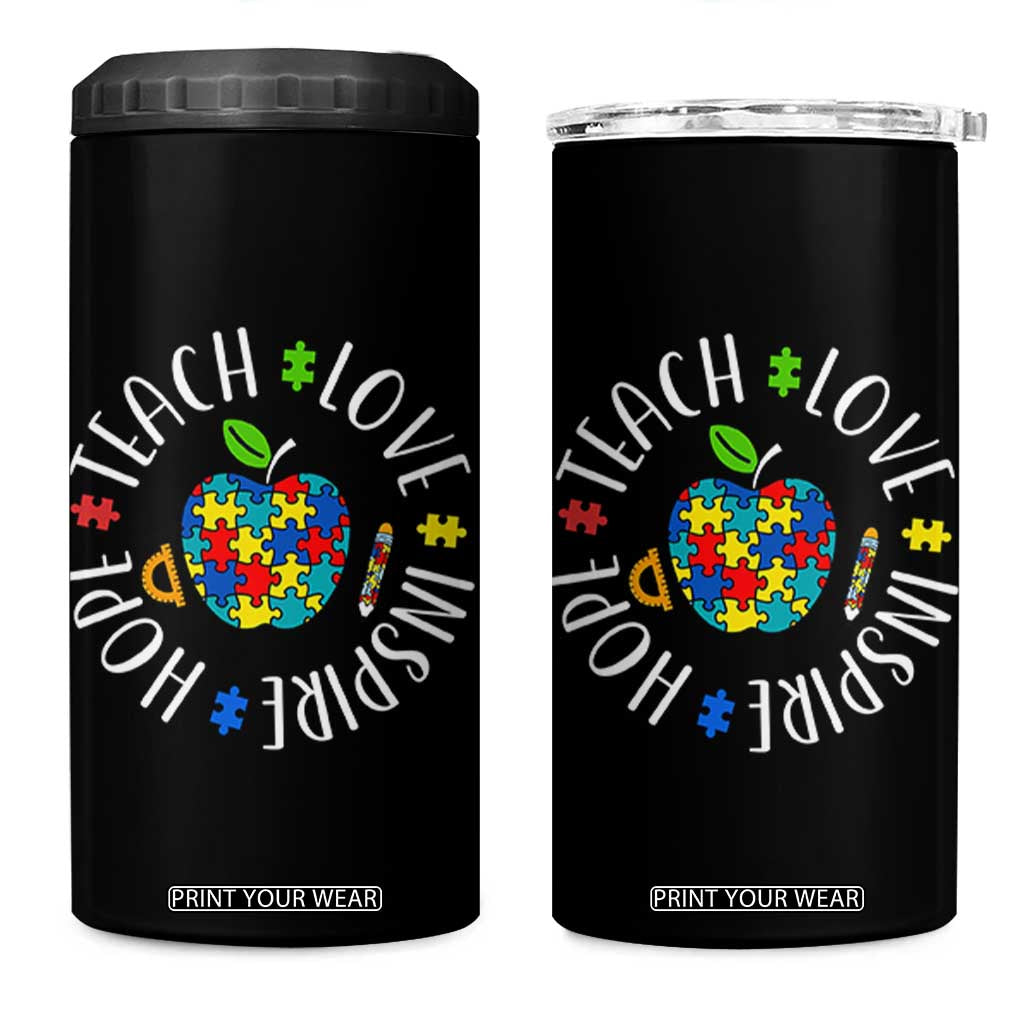 Autism Acceptance Teacher 4 in 1 Can Cooler Tumbler Teach Love Hope Inspire