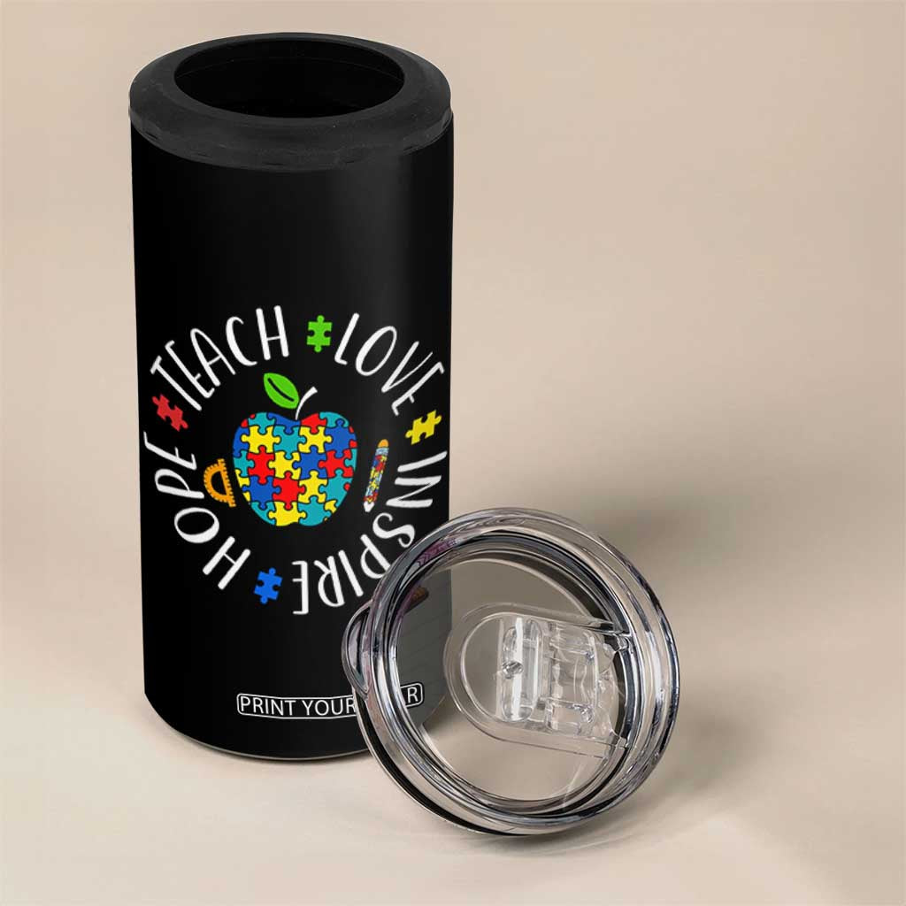 Autism Acceptance Teacher 4 in 1 Can Cooler Tumbler Teach Love Hope Inspire
