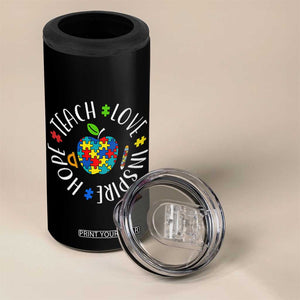 Autism Acceptance Teacher 4 in 1 Can Cooler Tumbler Teach Love Hope Inspire