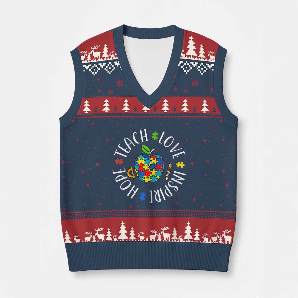 Autism Acceptance Teacher V-Neck Knit Sweater Vest Teach Love Hope Inspire