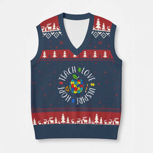 Autism Acceptance Teacher V-Neck Knit Sweater Vest Teach Love Hope Inspire