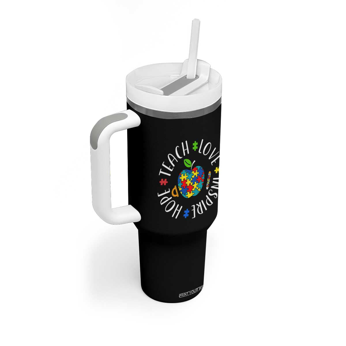 Autism Acceptance Teacher Tumbler With Handle Teach Love Hope Inspire